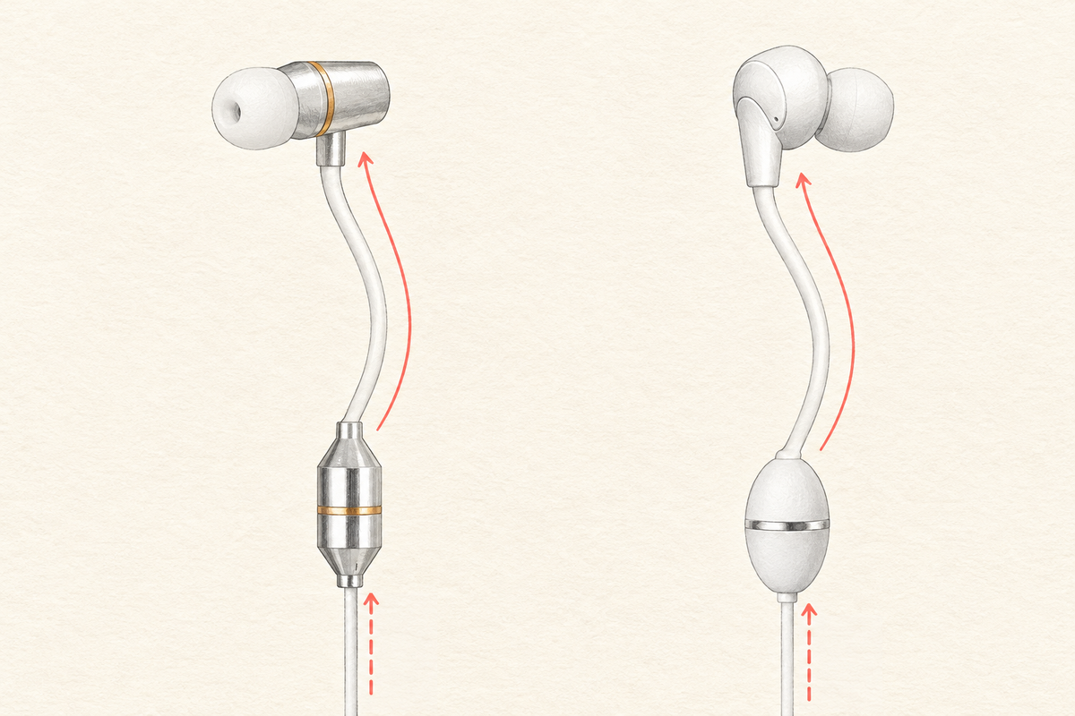 Conceptual illustration of both models, with dashed electrical-audio arrows below the speakers and solid sound arrows beside the air tubes