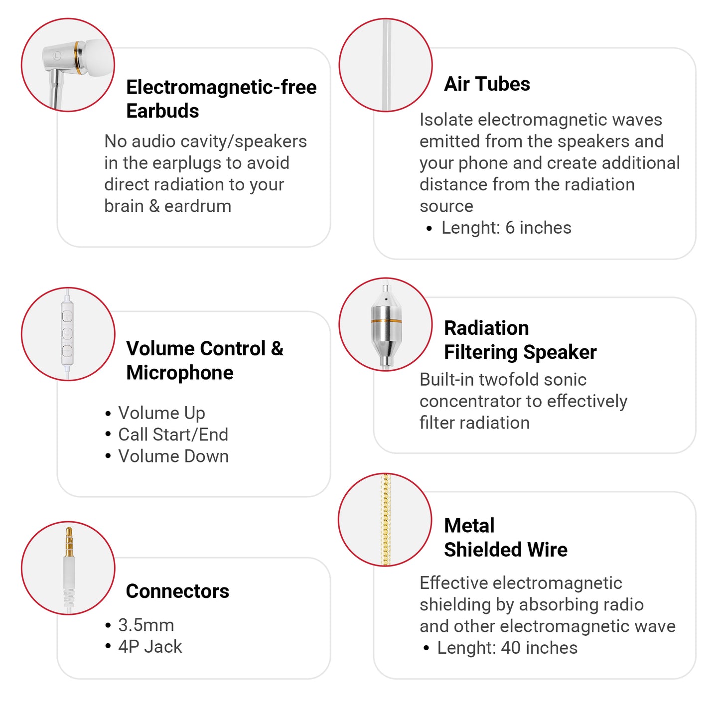 Anti-Radiation Air Tube Headphones (3.5mm) — 99% EMF Reduction