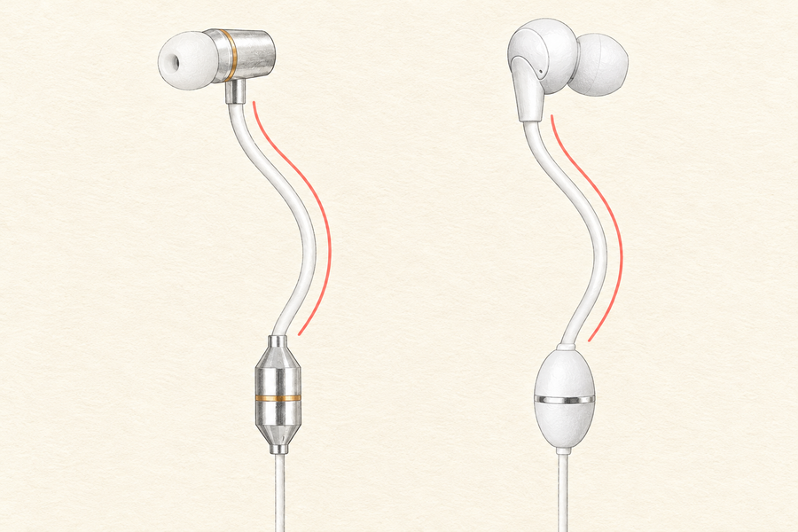 3.5 mm and USB-C air-tube branches shown with smooth relaxed curves